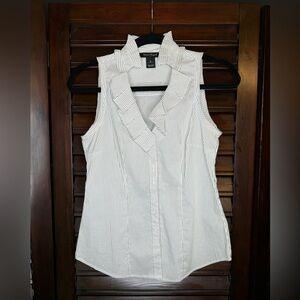 White House Black Market Notched Collar Ruffled Blouse